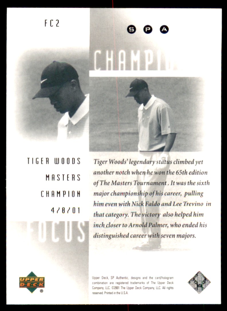 2001 Upper Deck Focus on a Champion Tiger Woods #FC2 card back image