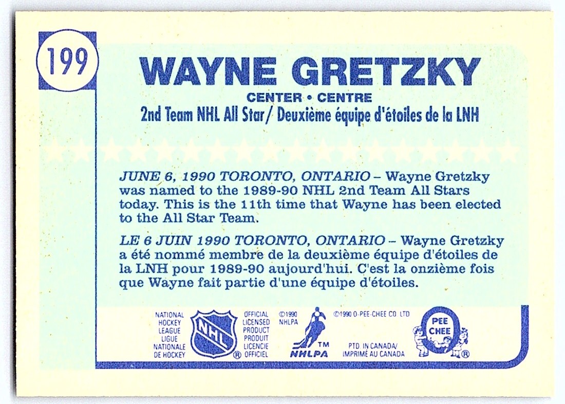 1990-91 O-Pee-Chee Wayne Gretzky #199 card back image