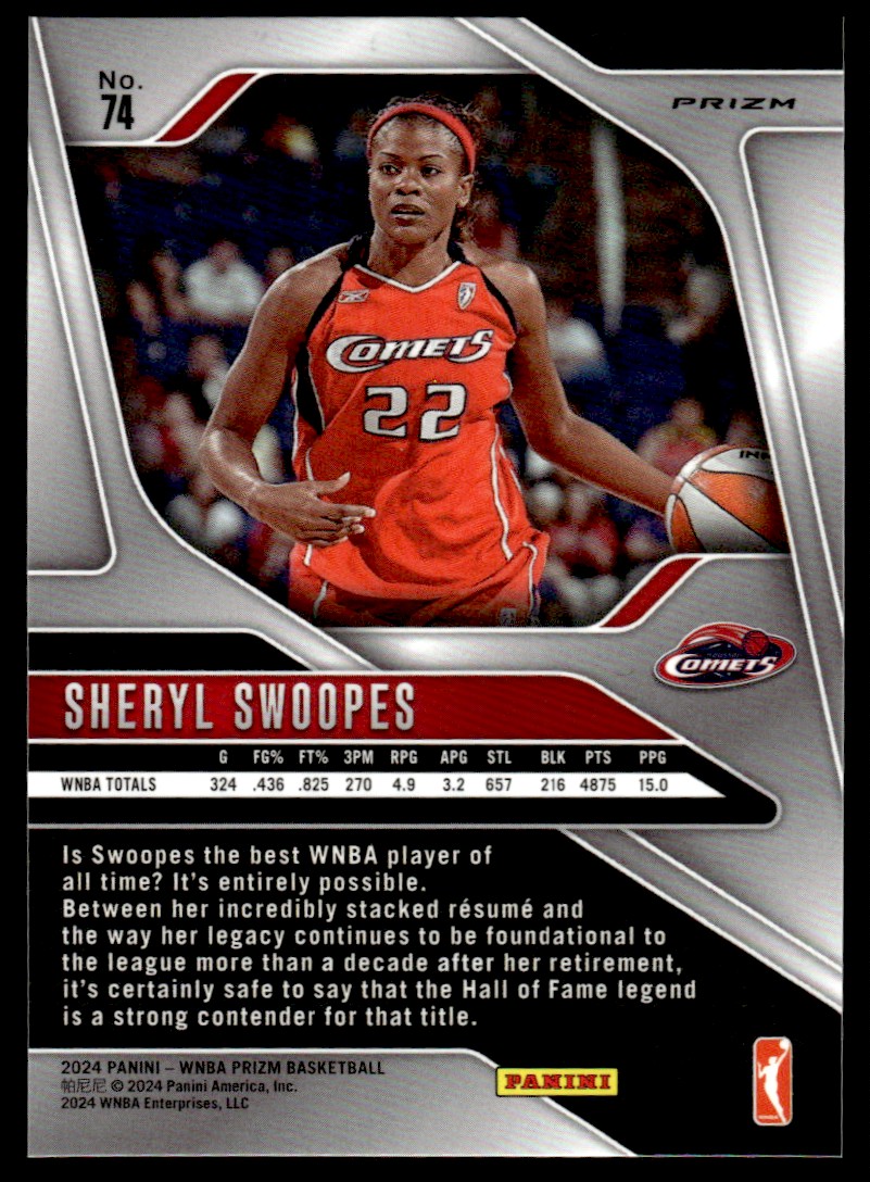 2024-25 Panini Prizm WNBA Silver Sheryl Swoopes #74 card back image