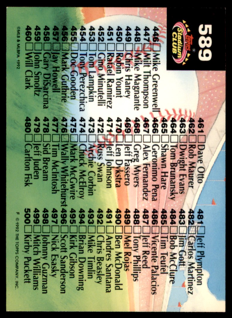 1992 Topps Stadium Club Checklist #588 card back image