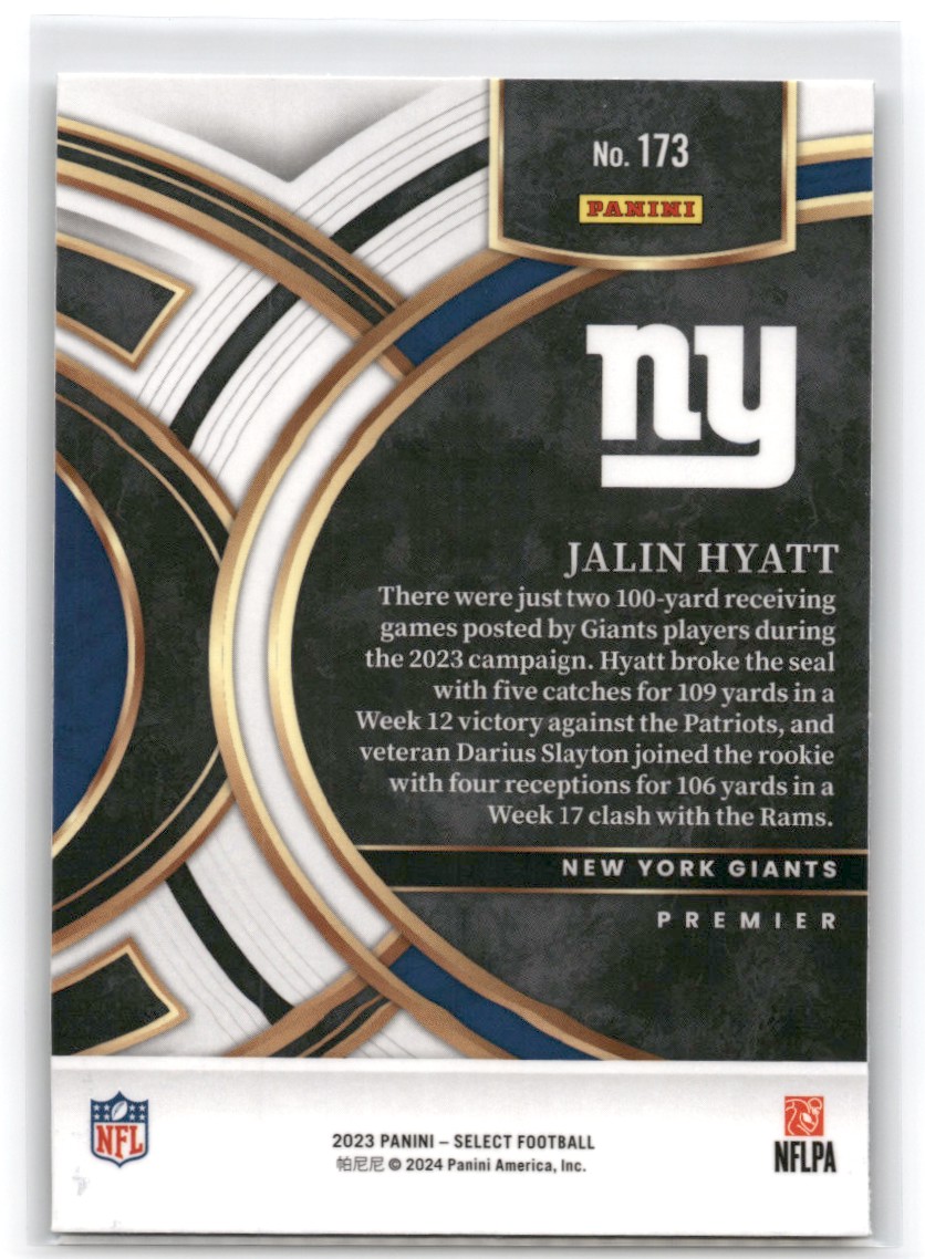 2023 Select Football Jalin Hyatt #173 card back image