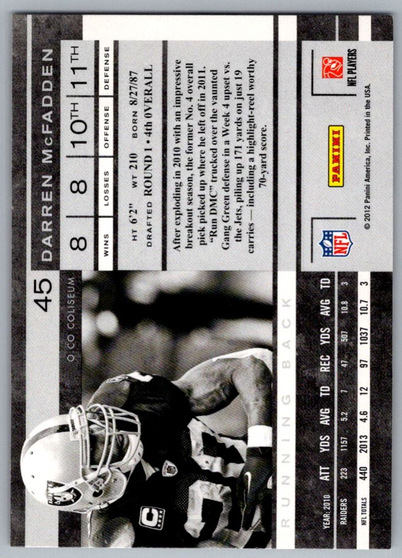 2012 Playoff Contenders Darren McFadden #8 card back image