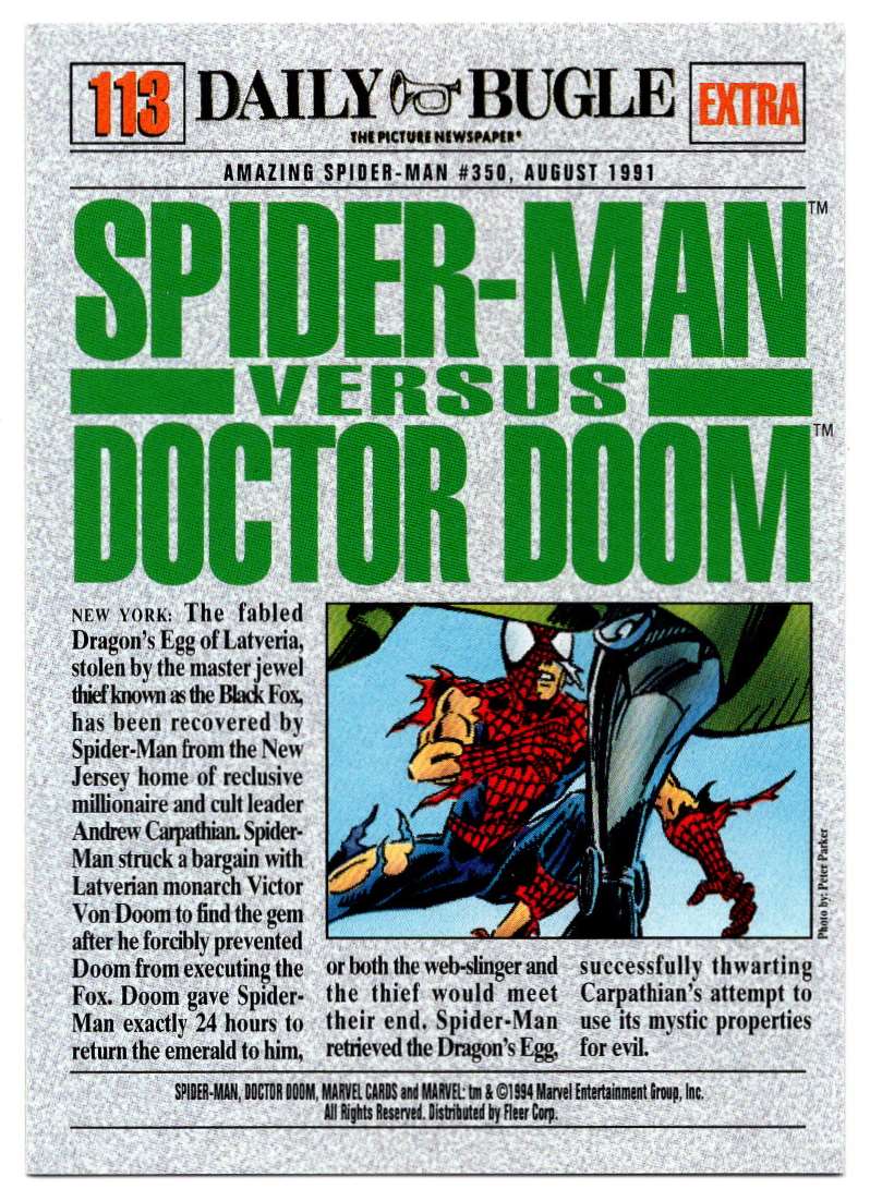 1994 Amazing Spider-Man Spider-Man Vs Doctor Doom #113 card back image
