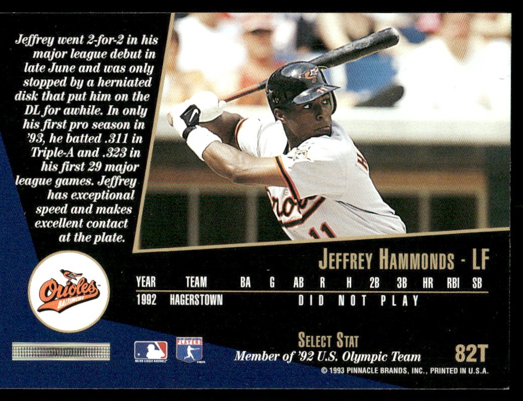 Jeffrey Hammonds Baltimore Orioles #82T 1993 Select Rookie/Traded