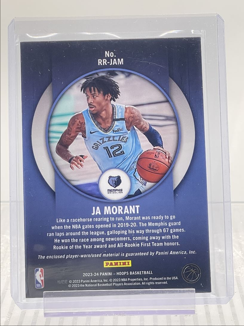 2023-24 NBA HOOPS ROOKIE REMEMBRANCE PATCH JA MORANT card back image