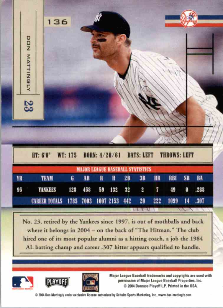 2004 Playoff Absolute Memorabilia Don Mattingly 136 On Kronozio