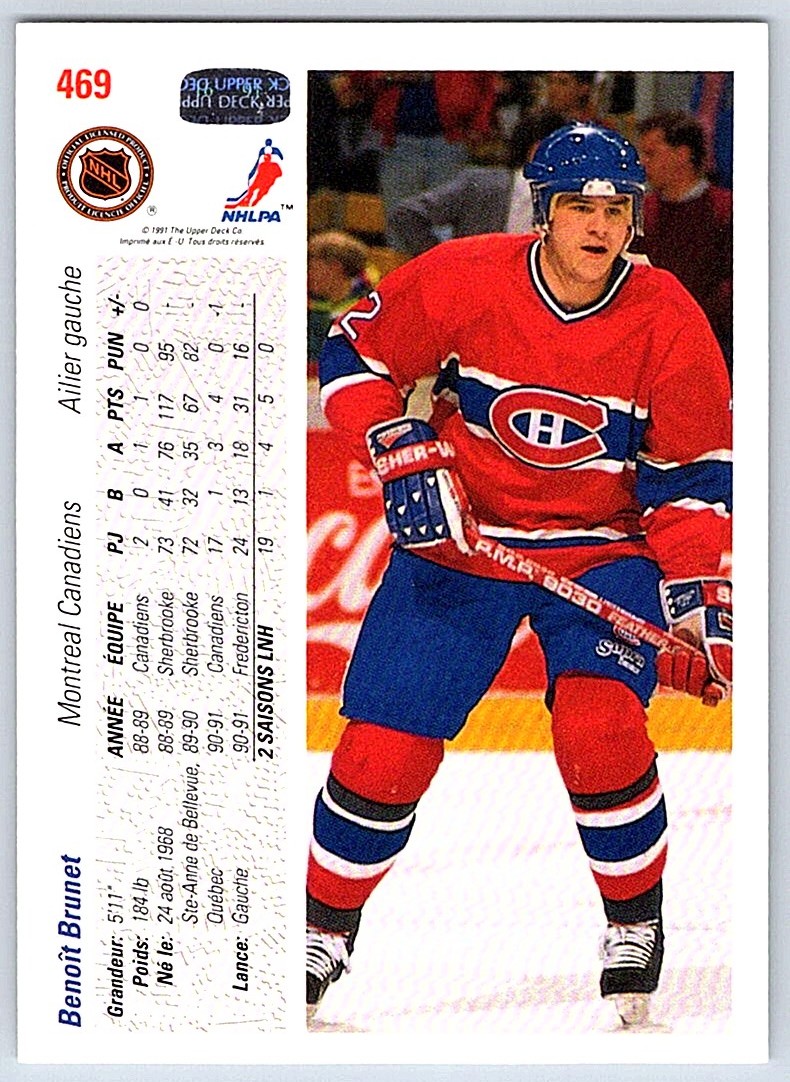 1991-92 Upper Deck Benoit Brunet #469 card back image