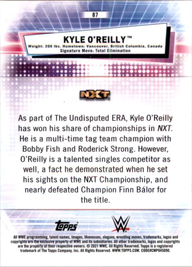 2021 Topps Chrome WWE Kyle O'Reilly #87 card back image