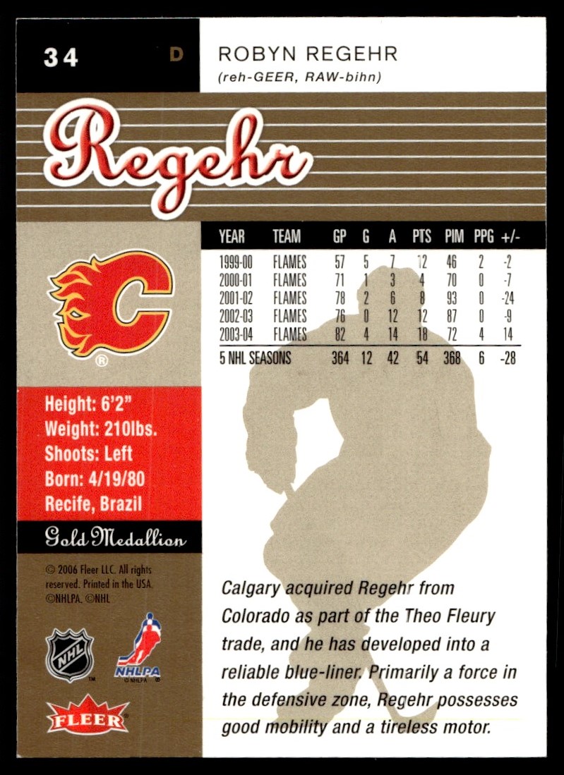 2005-06 Ultra Gold Medallion Robyn Regehr #34 card back image