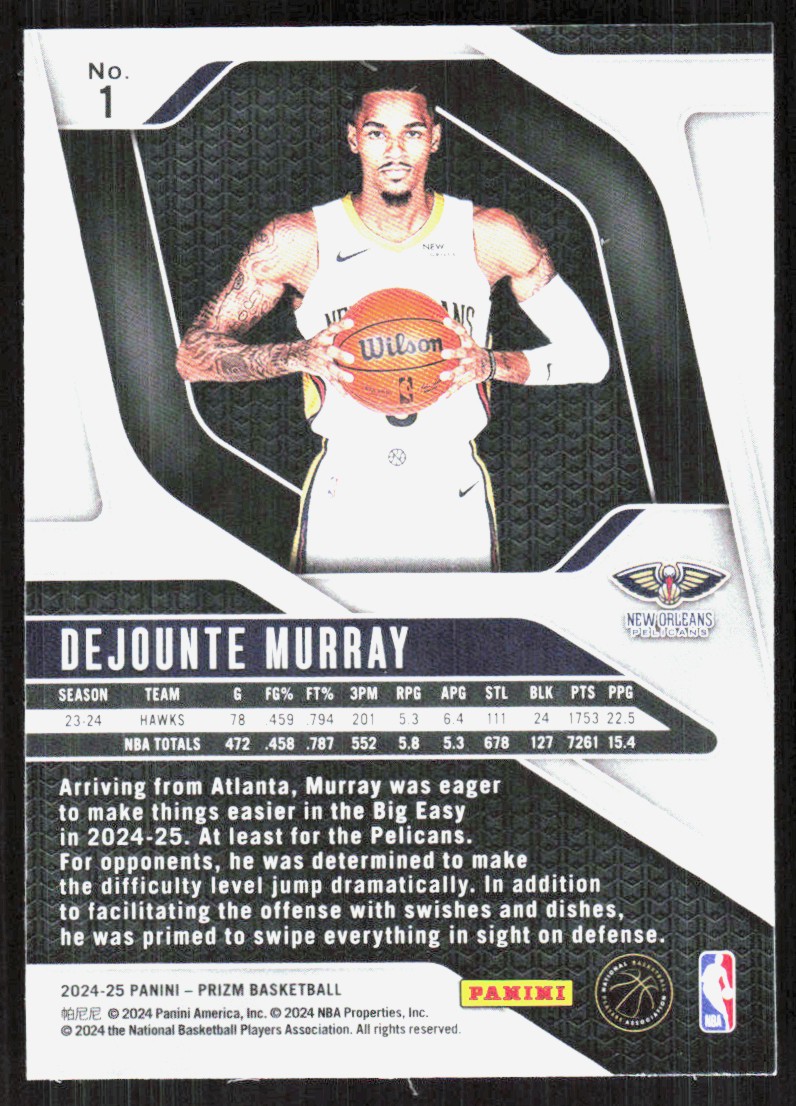 2024-25 Panini Prizm Dejounte Murray #1 card back image