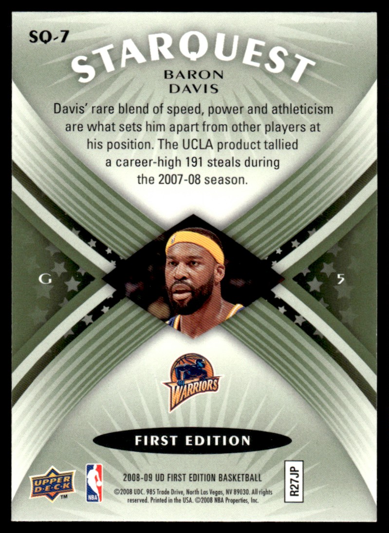 2008-09 Upper Deck StarQuest Baron Davis #SQ-7 card back image