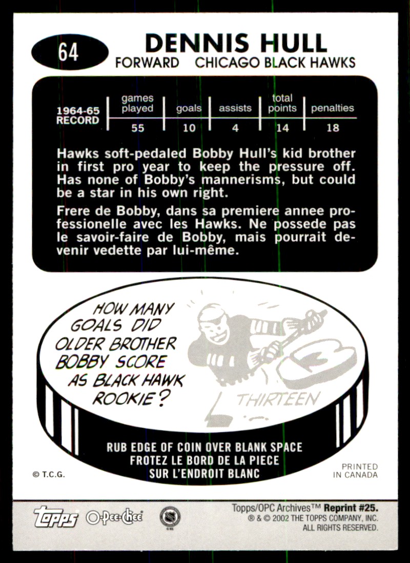 2001-02 Topps Archive Dennis Hull #25 card back image