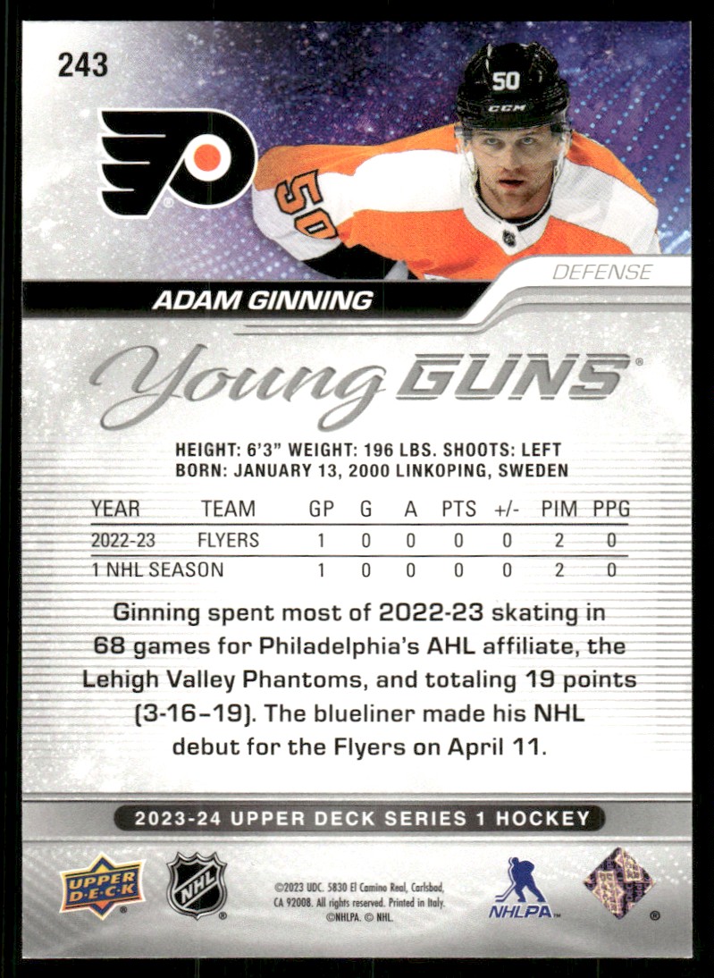2023-24 Upper Deck YG Adam Ginning #243 card back image