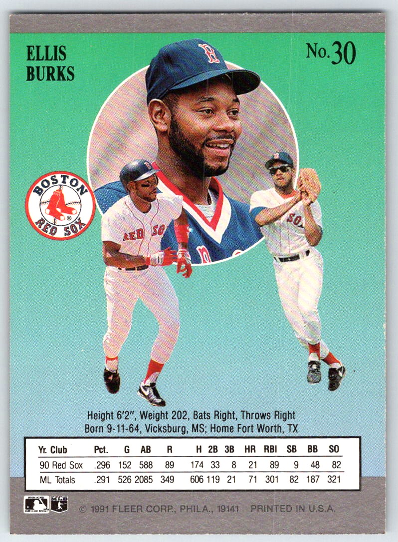 1991 Fleer Ultra Baseball Card Ellis Burks #30 Boston Red Sox | eBay