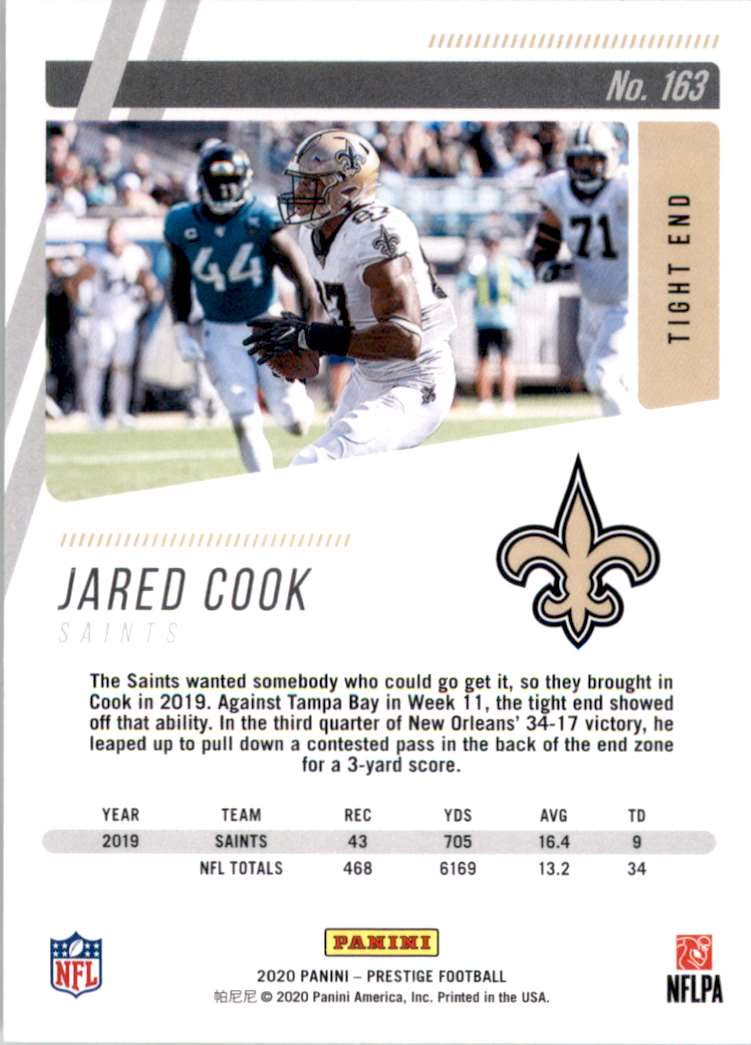 2020 Prestige Jared Cook #163 card back image