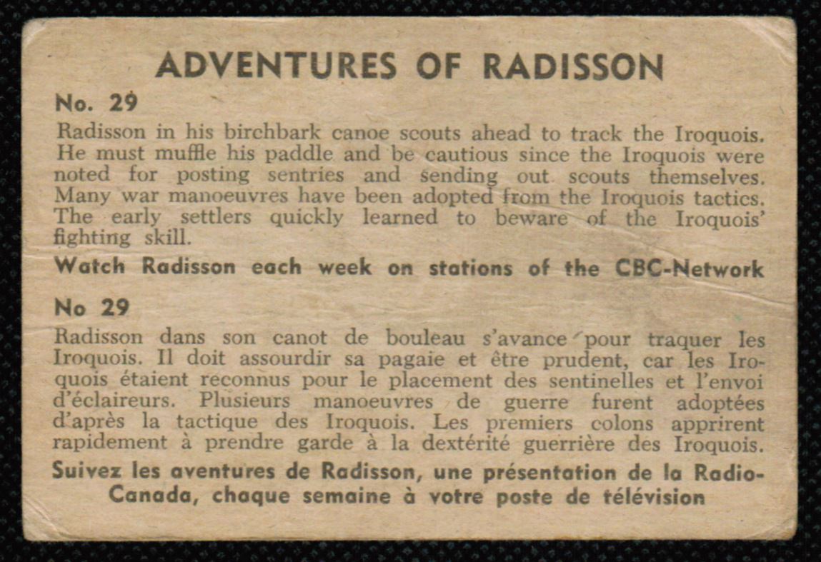 1957 Parkhurst Adventures of Radisson #29 card back image
