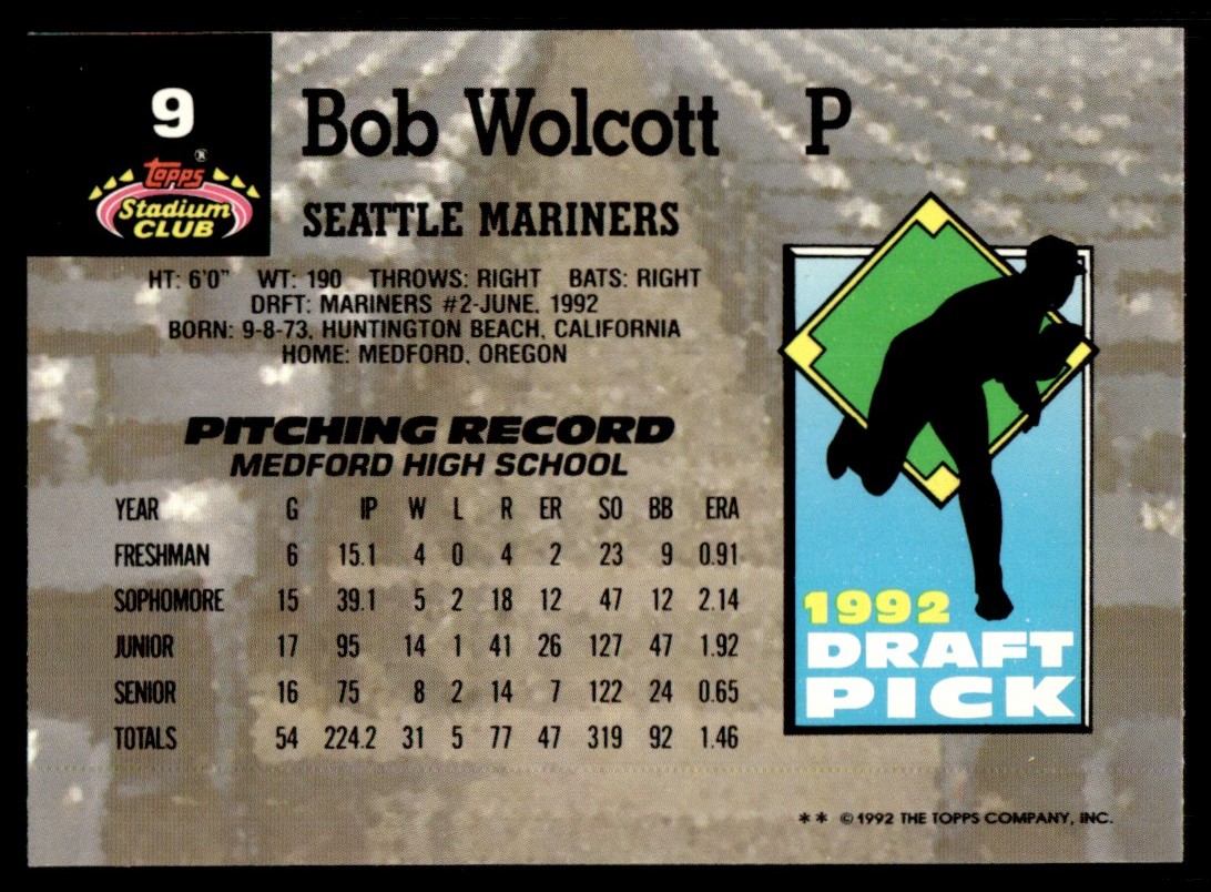 1993 Topps Stadium Club Murphy Bob Wolcott #9 card back image