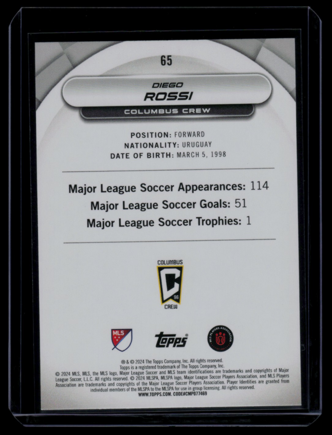 2024 Topps MLS Superstars Yellow Common Diego Rossi #65 card back image