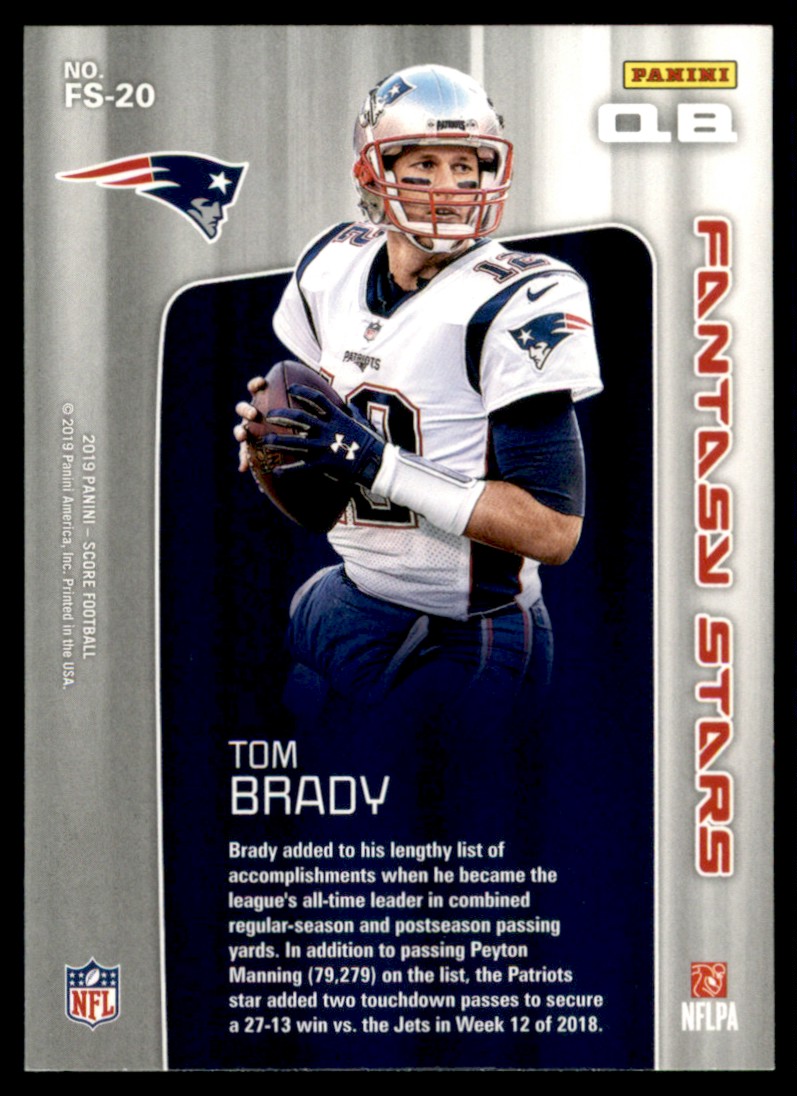 2019 Score Fantasy Stars Tom Brady #20 card back image