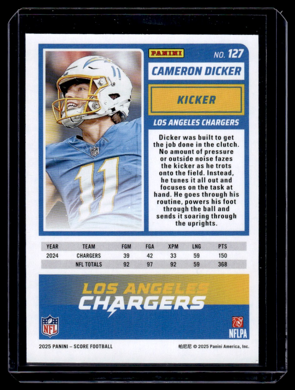 2025 Panini Score Showcase Cameron Dicker #127 card back image