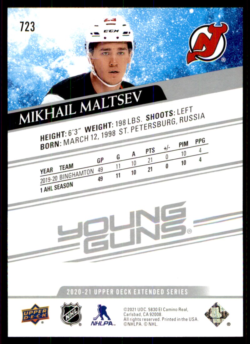 2020-21 Upper Deck YG Mikhail Maltsev #723 card back image