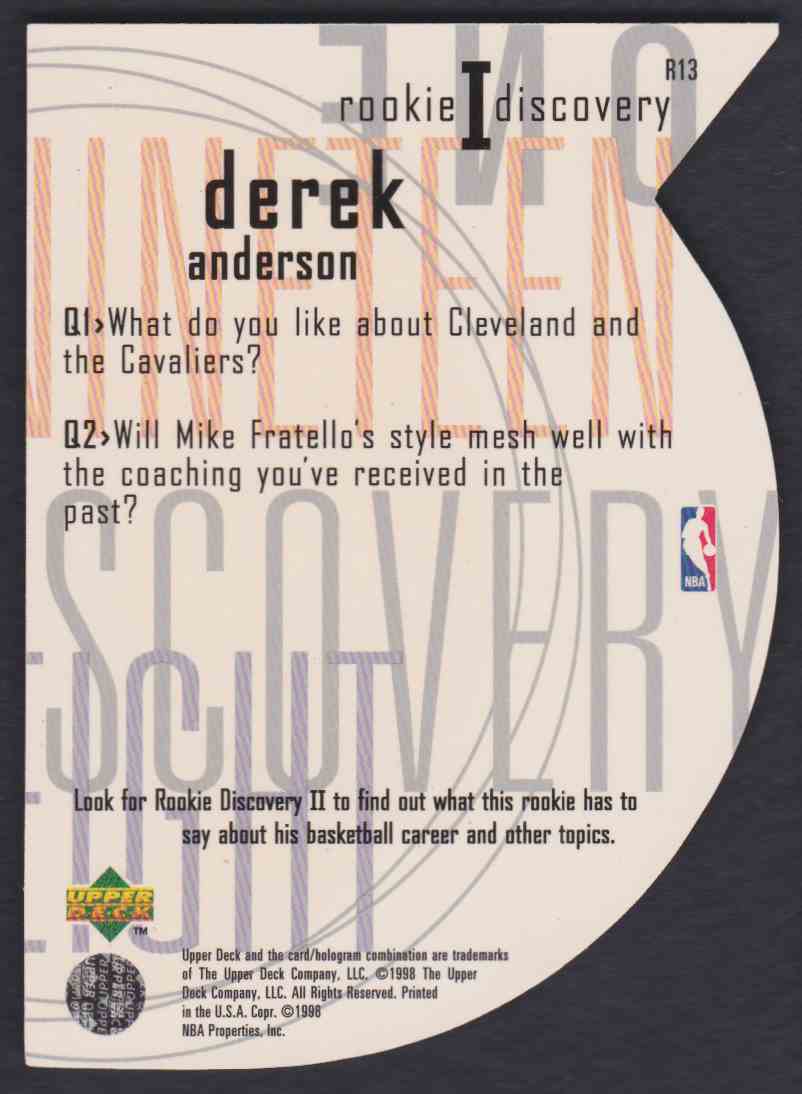 1998 99 ud rookie discovery i derek anderson r13 on kronozio ud flyer card