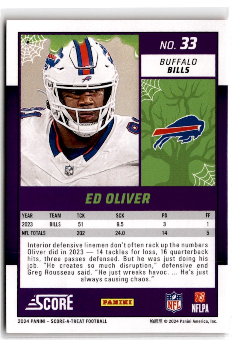 2024 Score-a-Treat Orange Pumpkin Ed Oliver #33 card back image