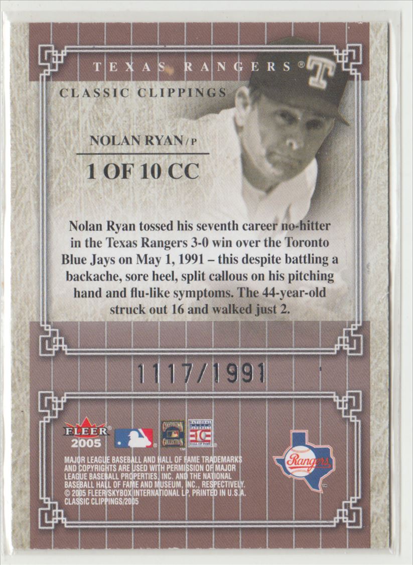 2005 Fleer Classic Clippings Nolan Ryan #1 card back image