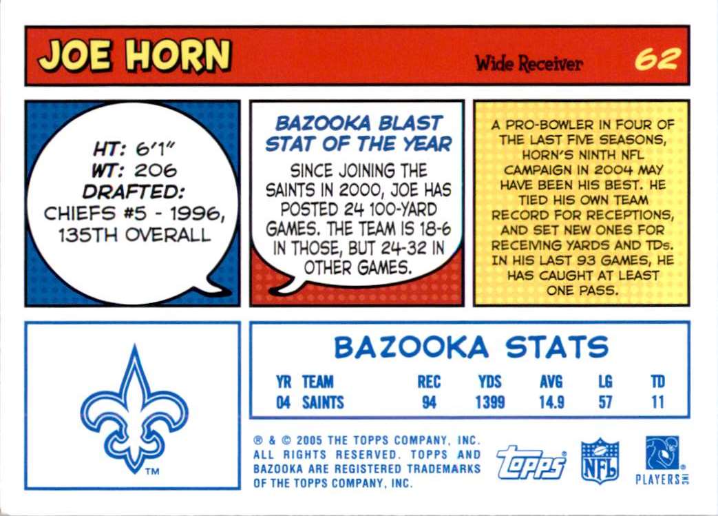 2005 Bazooka Blue Joe Horn #62 card back image