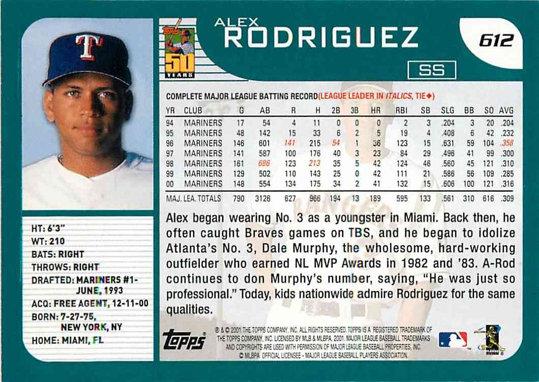 2001 TOPPS HERITAGE #12 ALEX RODRIGUEZ RANGERS BLACK BACK PSA 10