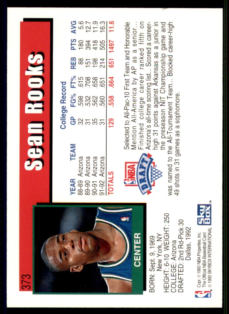 1992-93 Hoops Sean Rooks #373 On Kronozio