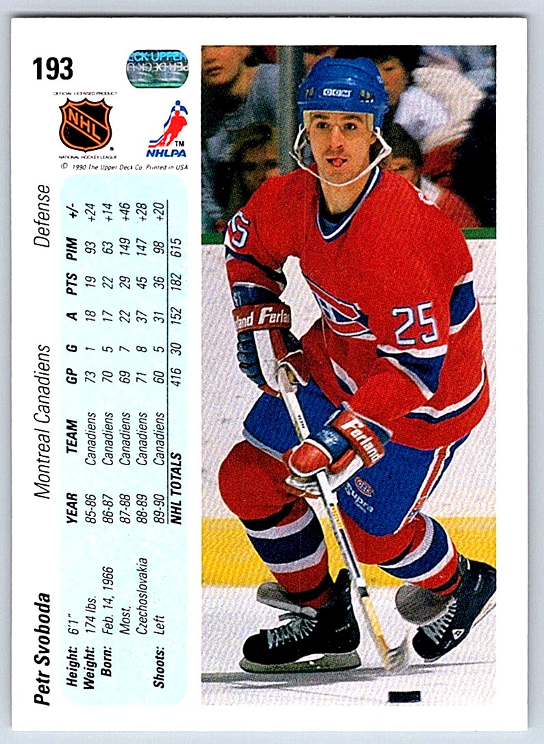 1990-91 Upper Deck Petr Svoboda #193 card back image