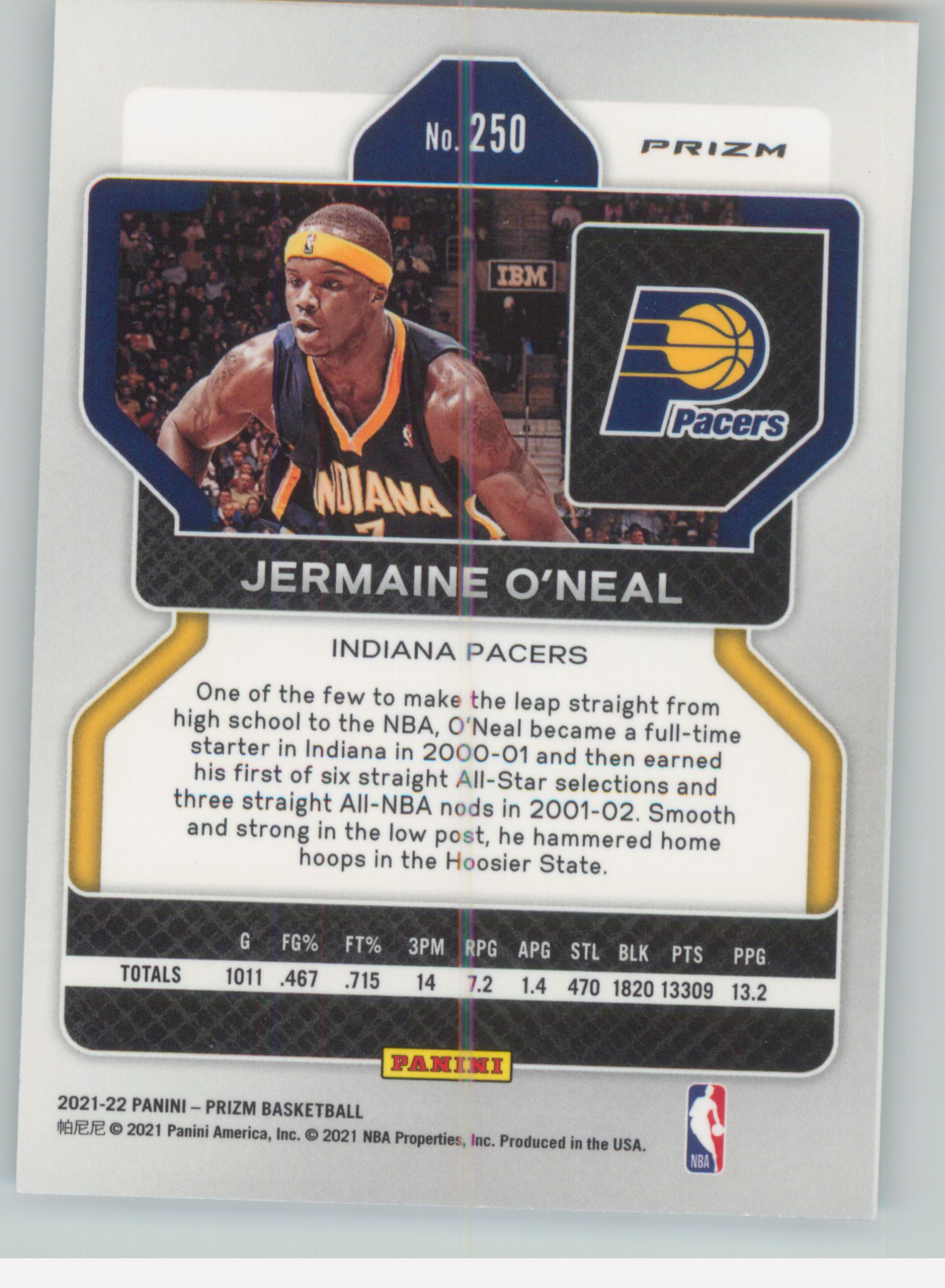 2021-22 Panini Prizm Jermaine O'Neal #250 card back image