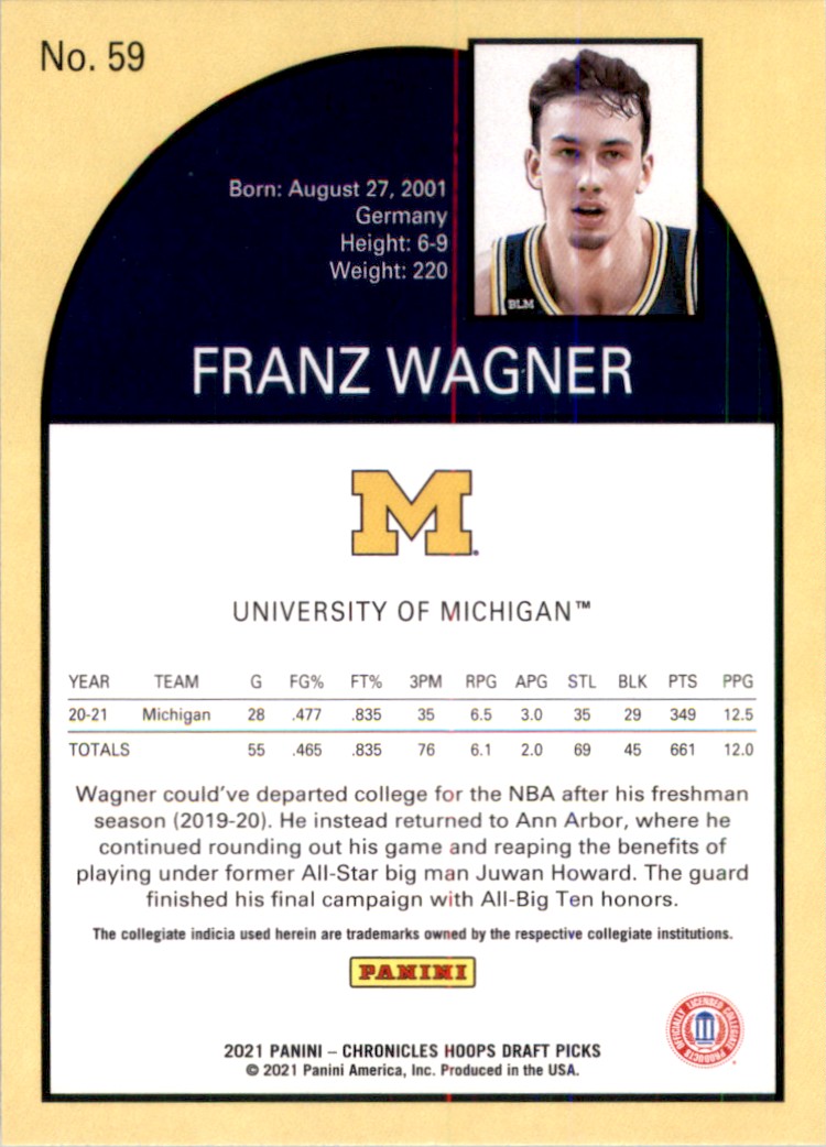 2021-22 Panini Chronicles Draft Picks Franz Wagner/Hoops Retro #59 card back image