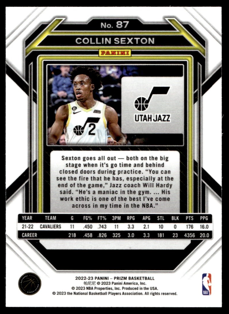 2022-23 Panini Prizm Collin Sexton Utah Jazz #87 | eBay