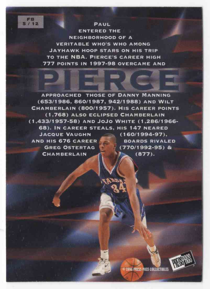 1998-99 Press Pass Fastbreak Paul Pierce #FB5 card back image