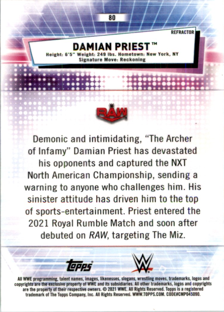 2021 Topps WWE Chrome Refractor Damian Priest #80 card back image