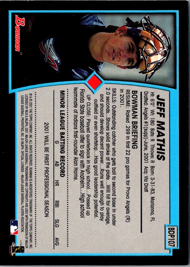 2001 Bowman Draft Picks & Prospects Jeff Mathis #BDP107 on Kronozio