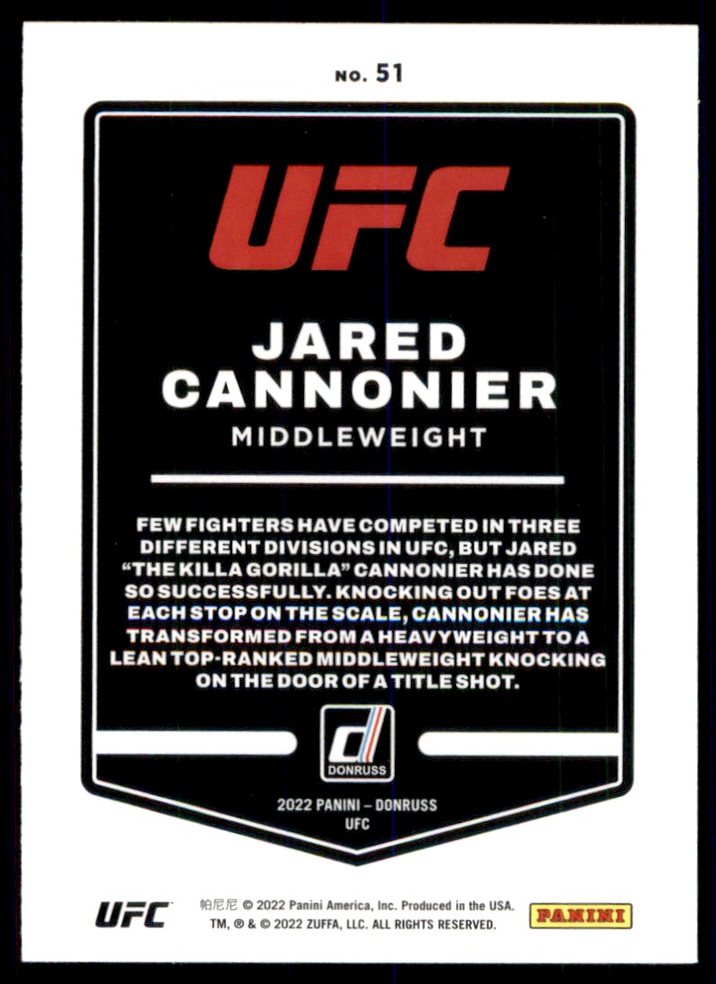 2022 Panini Donruss UFC Jared Cannonier #51 card back image