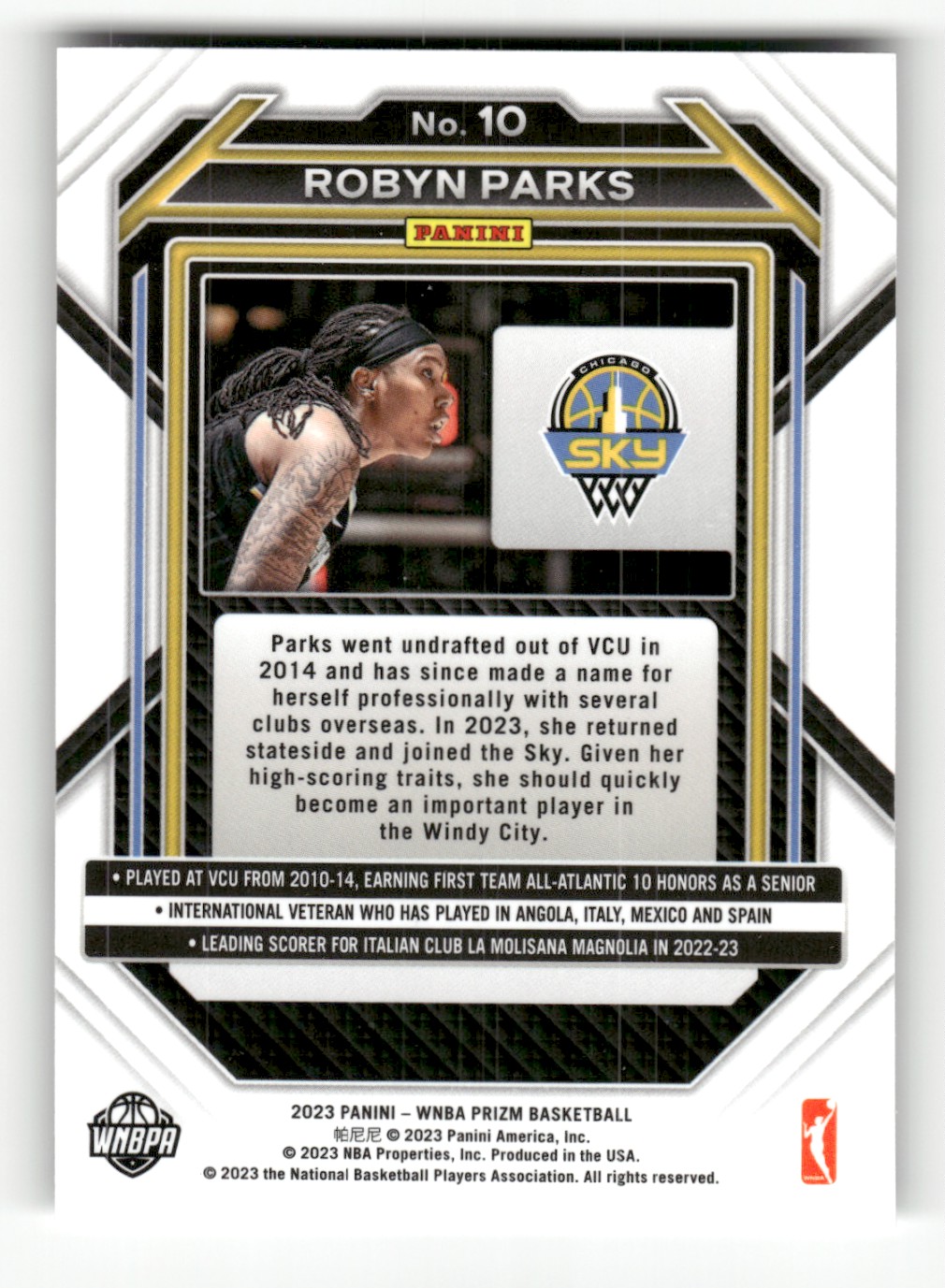 2023-24 Panini Prizm WNBA Robyn Parks #10 card back image