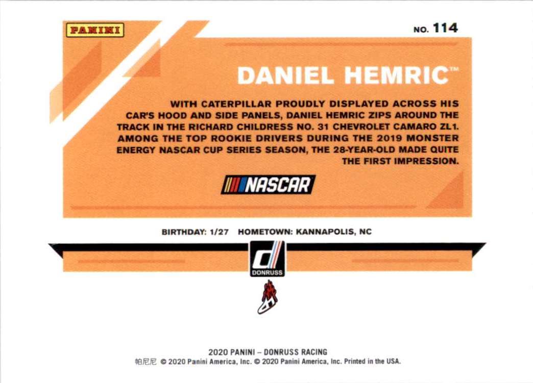 2020 Donruss Daniel Hemric Car #114 card back image
