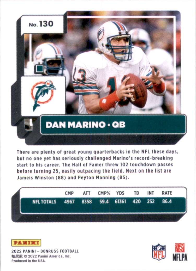2022 Donruss Dan Marino #130 card back image