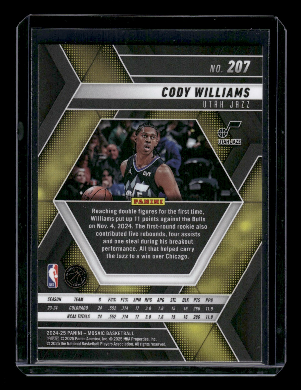 2024-25 Panini Mosaic Cody Williams #207 card back image