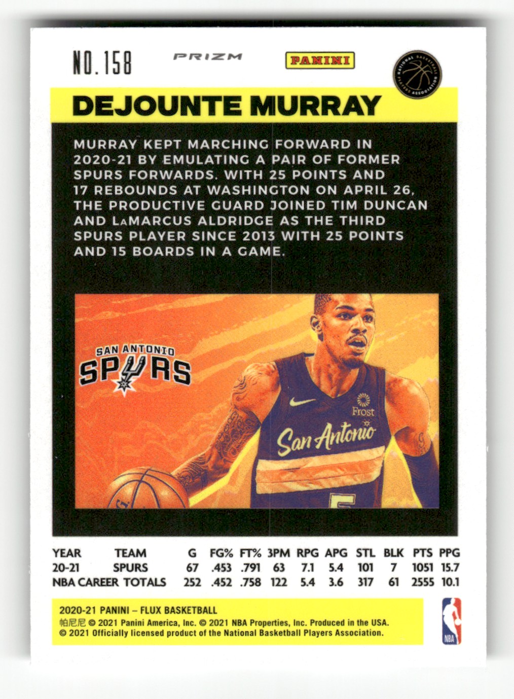 2020-21 Panini Flux Pulsar Dejounte Murray #158 card back image