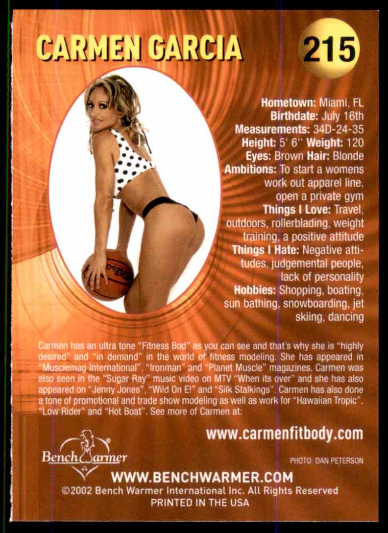 2002 Bench Warmer Carmen Garcia #215 card back image
