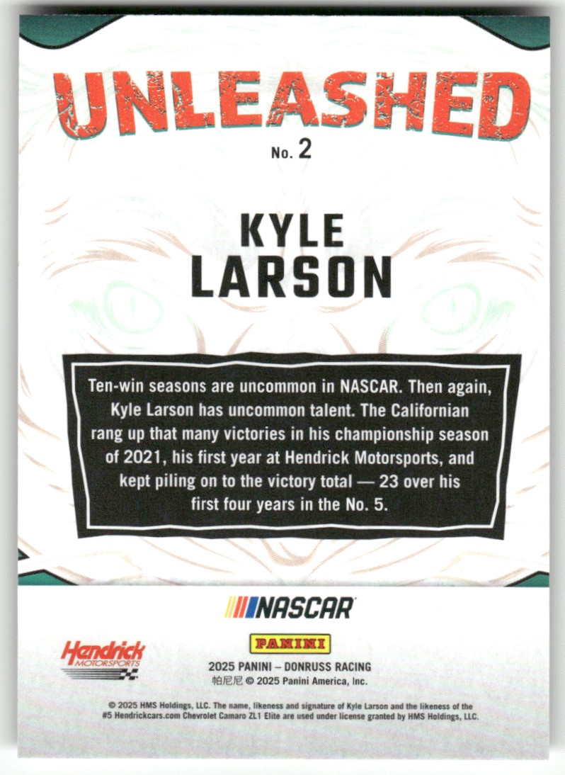 2025 Donruss NASCAR Unleashed KYLE LARSON #2 card back image