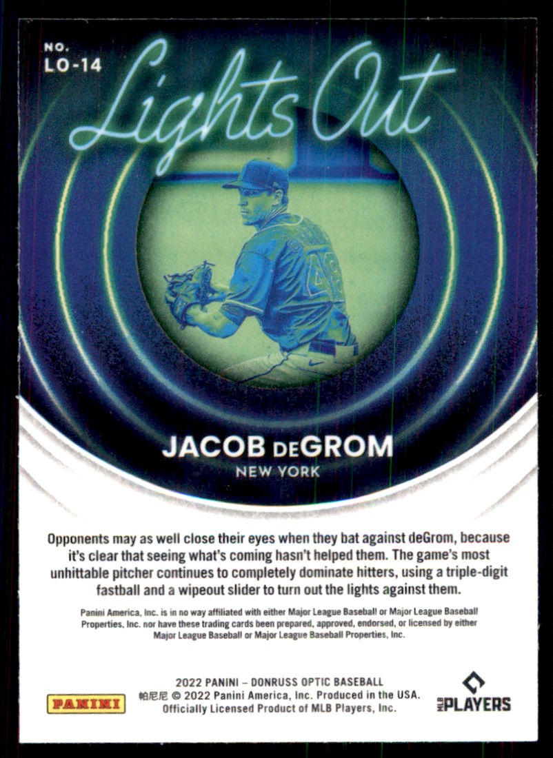 2022 Donruss Optic Lights Out Jacob deGrom #14 card back image