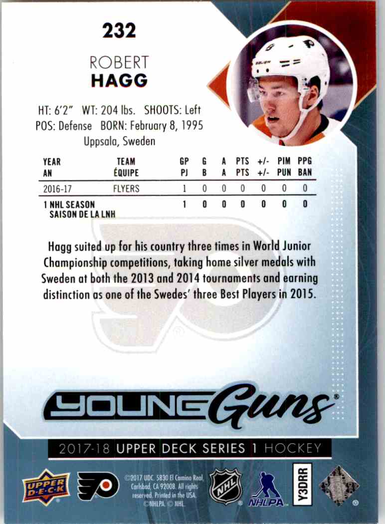 2017-18 Upper Deck Young Guns Robert Hagg #232 card back image