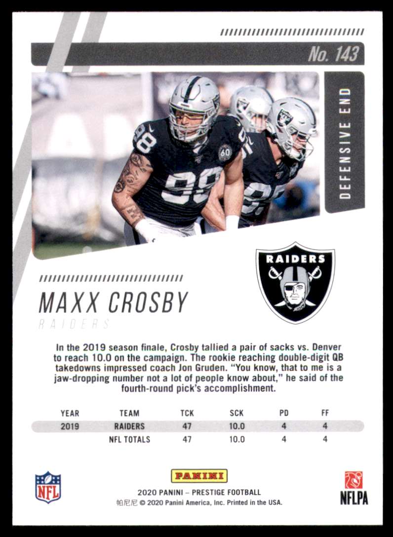 2020 Prestige Football Cards Maxx Crosby #143 on Kronozio