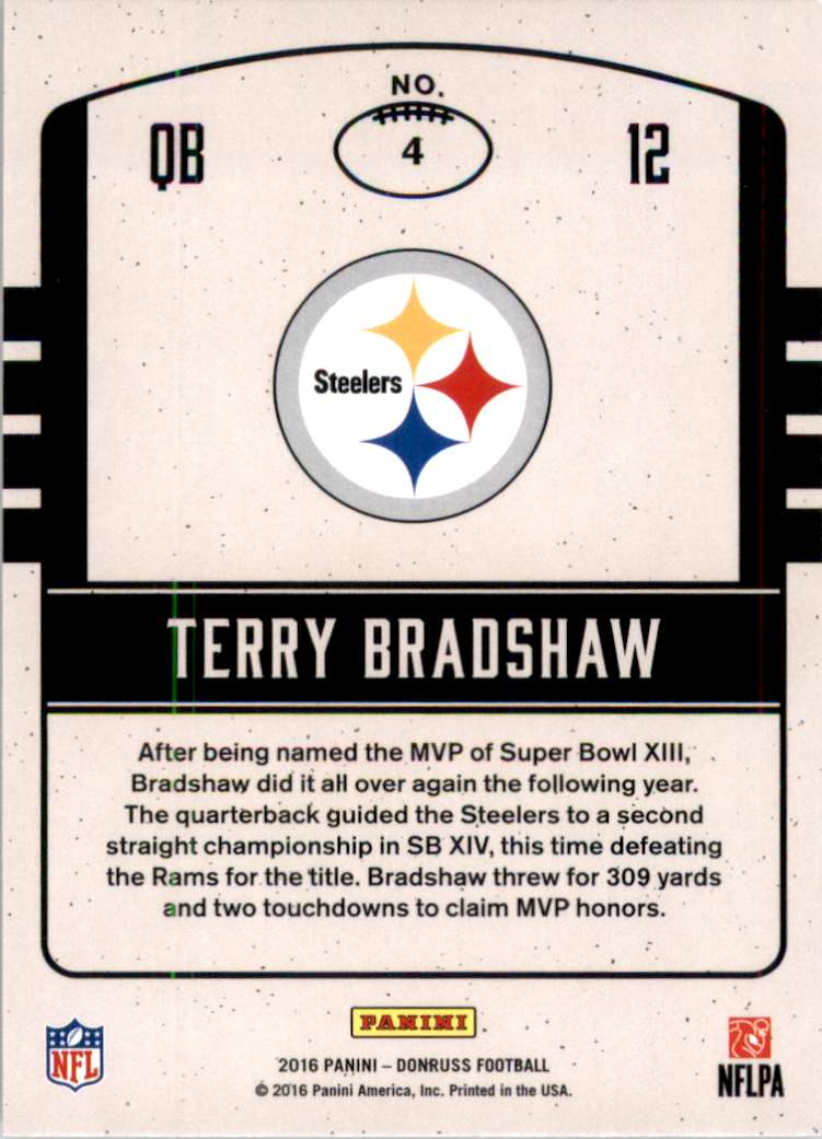 2016 Donruss Legends Of The Fall Terry Bradshaw #4 card back image